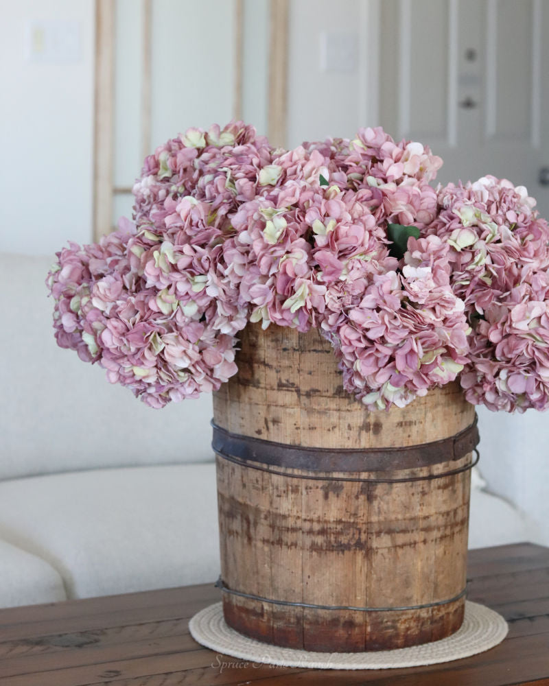 Mauve Faux Dried Large Bloom Hydrangea Stem 25"