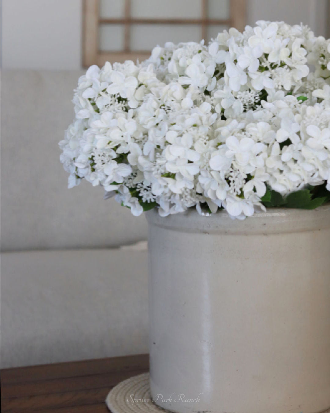 White Seeded Hydrangea Stem With Two Blooms Real Touch 19"