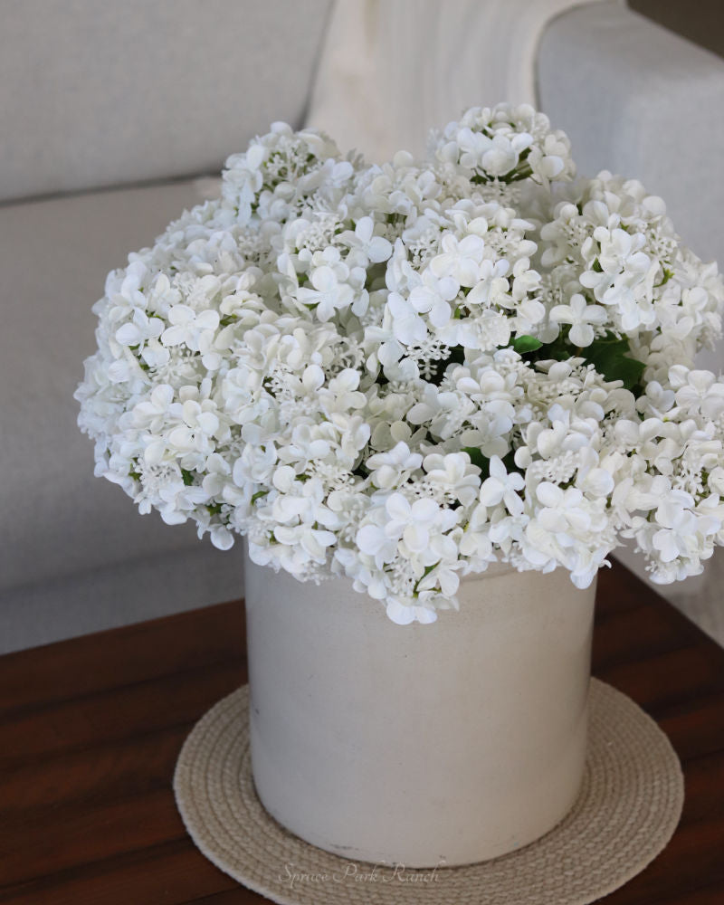 White Seeded Hydrangea Stem With Two Blooms Real Touch 19"