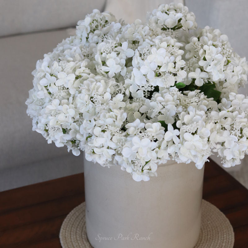 White Seeded Hydrangea Stem With Two Blooms Real Touch 19"