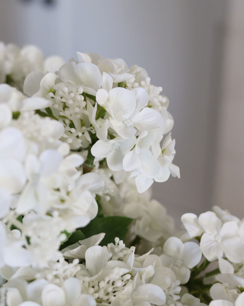 White Seeded Hydrangea Stem With Two Blooms Real Touch 19"