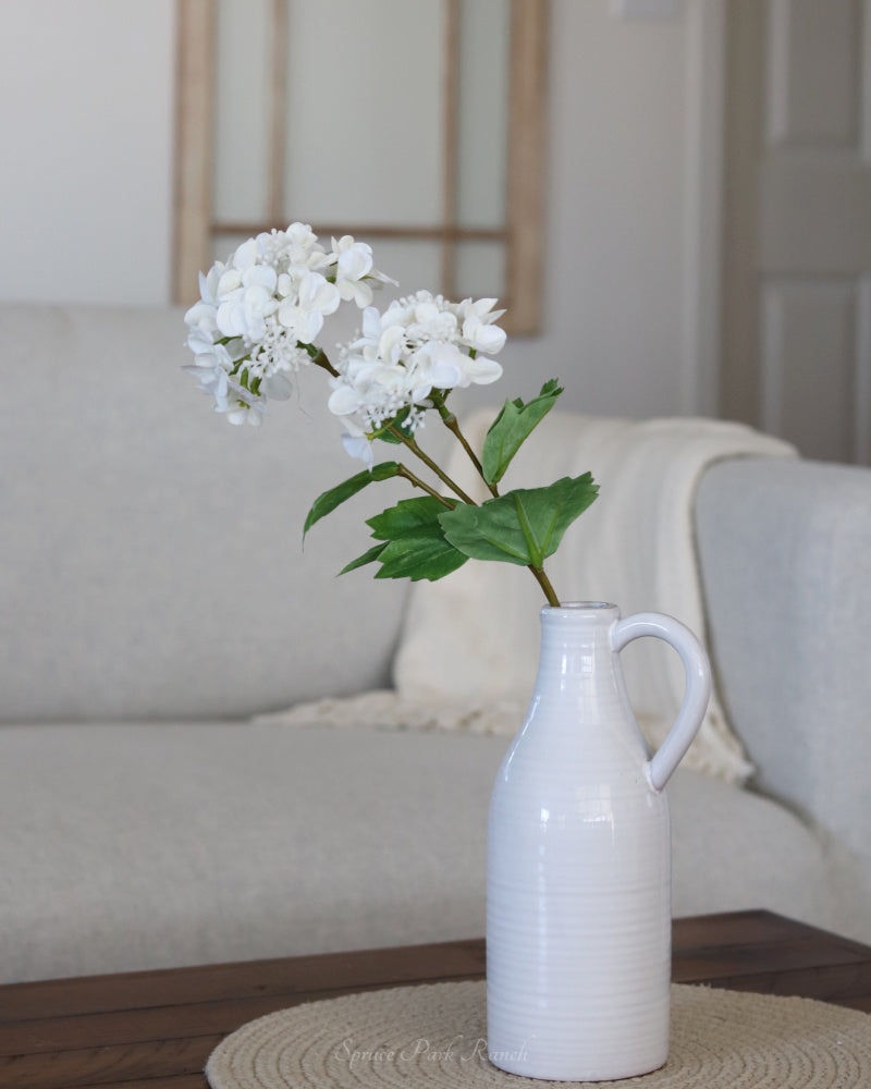 White Seeded Hydrangea Stem With Two Blooms Real Touch 19"