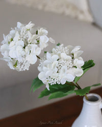 White Seeded Hydrangea Stem With Two Blooms Real Touch 19"