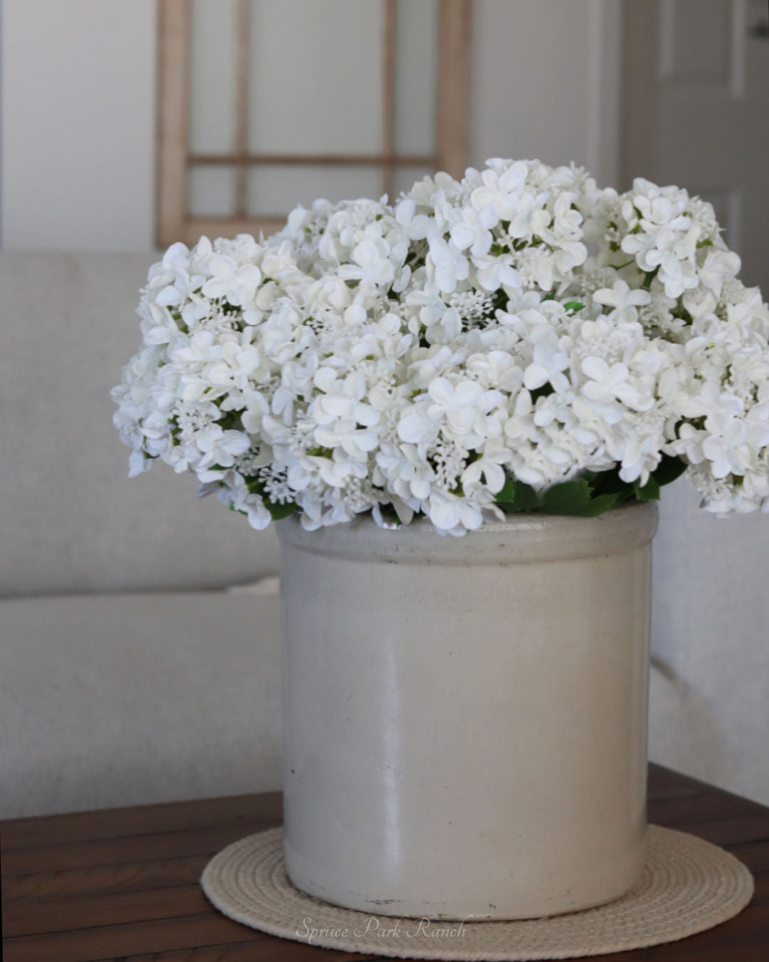 White Seeded Hydrangea Stem With Two Blooms Real Touch 19"