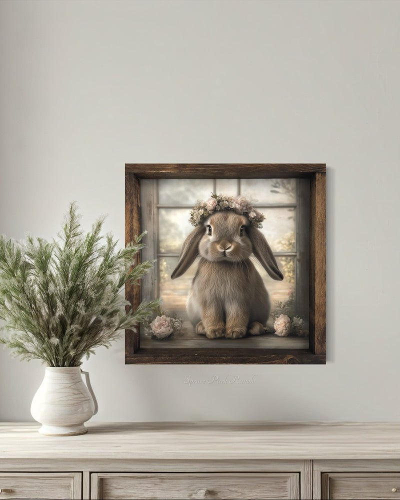 Flower Crown Lop-Ear Bunny With Roses Canvas Print