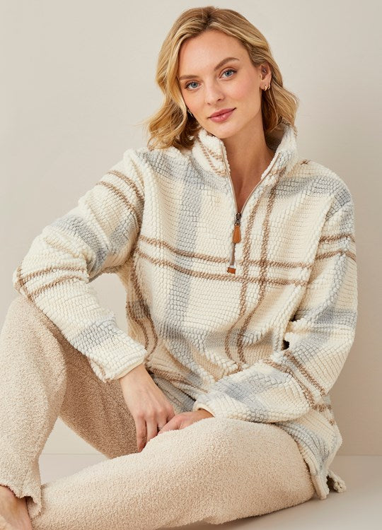 Plaid Sherpa Half Zip Pullover