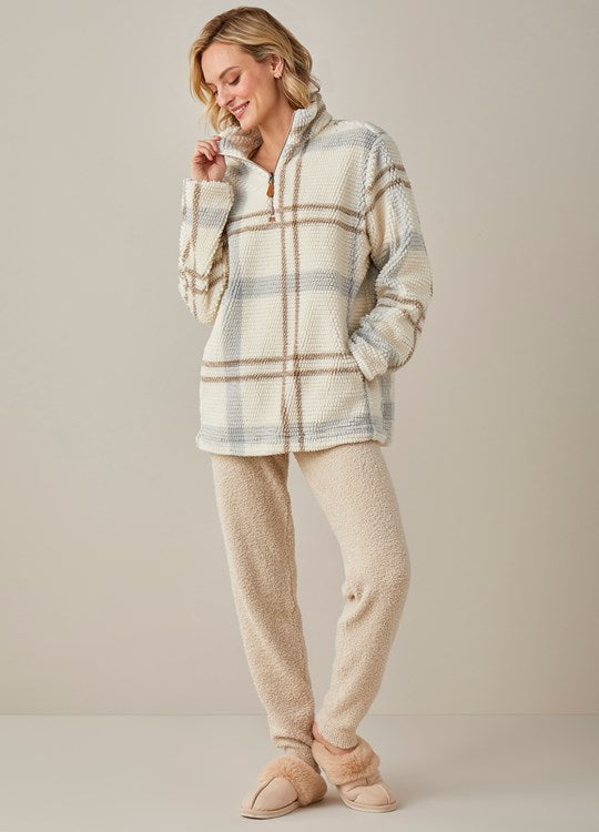 Plaid Sherpa Half Zip Pullover