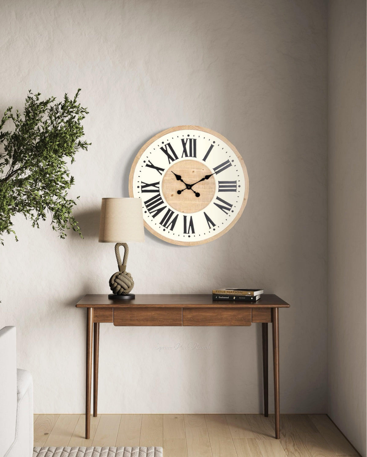 Large Wood and Enamel Wall Clock