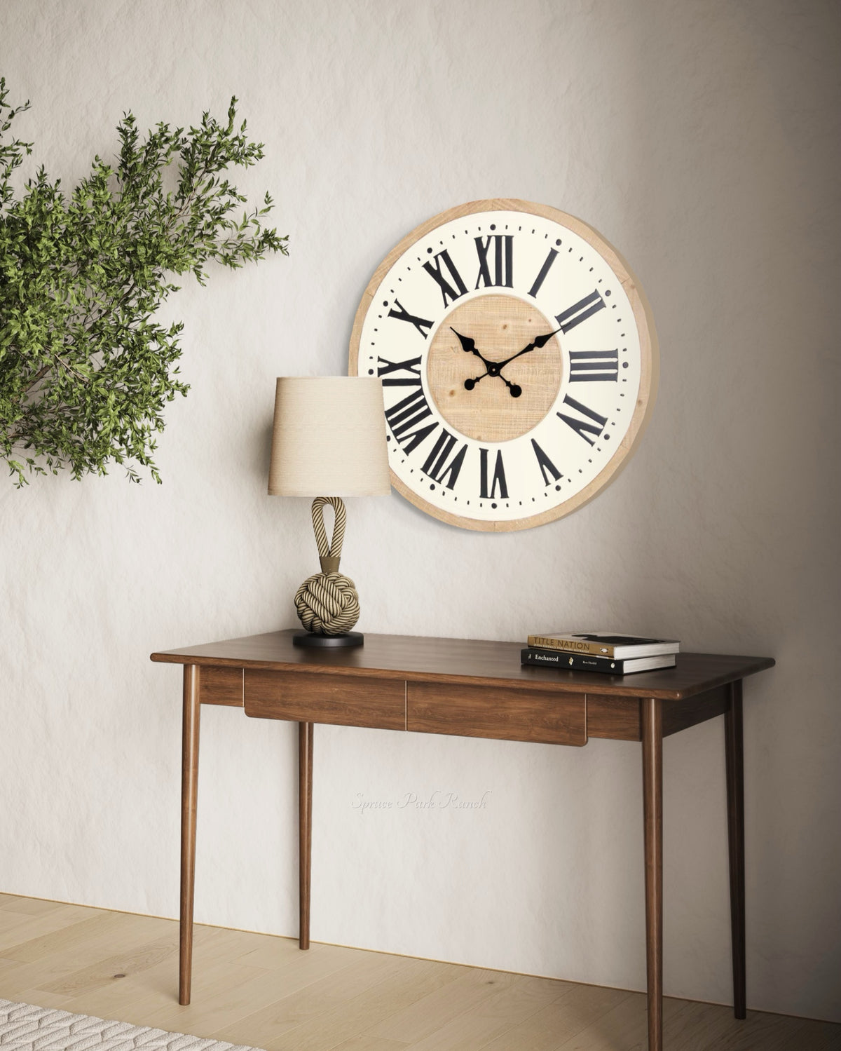 Large Wood and Enamel Wall Clock