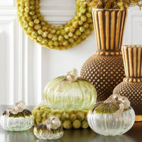 Green and Clear Crackled Handblown Glass Pumpkin Round