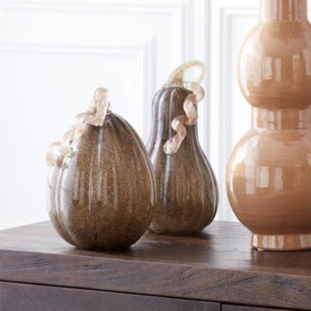 Gray Brown Handblown Glass Pumpkin Tall