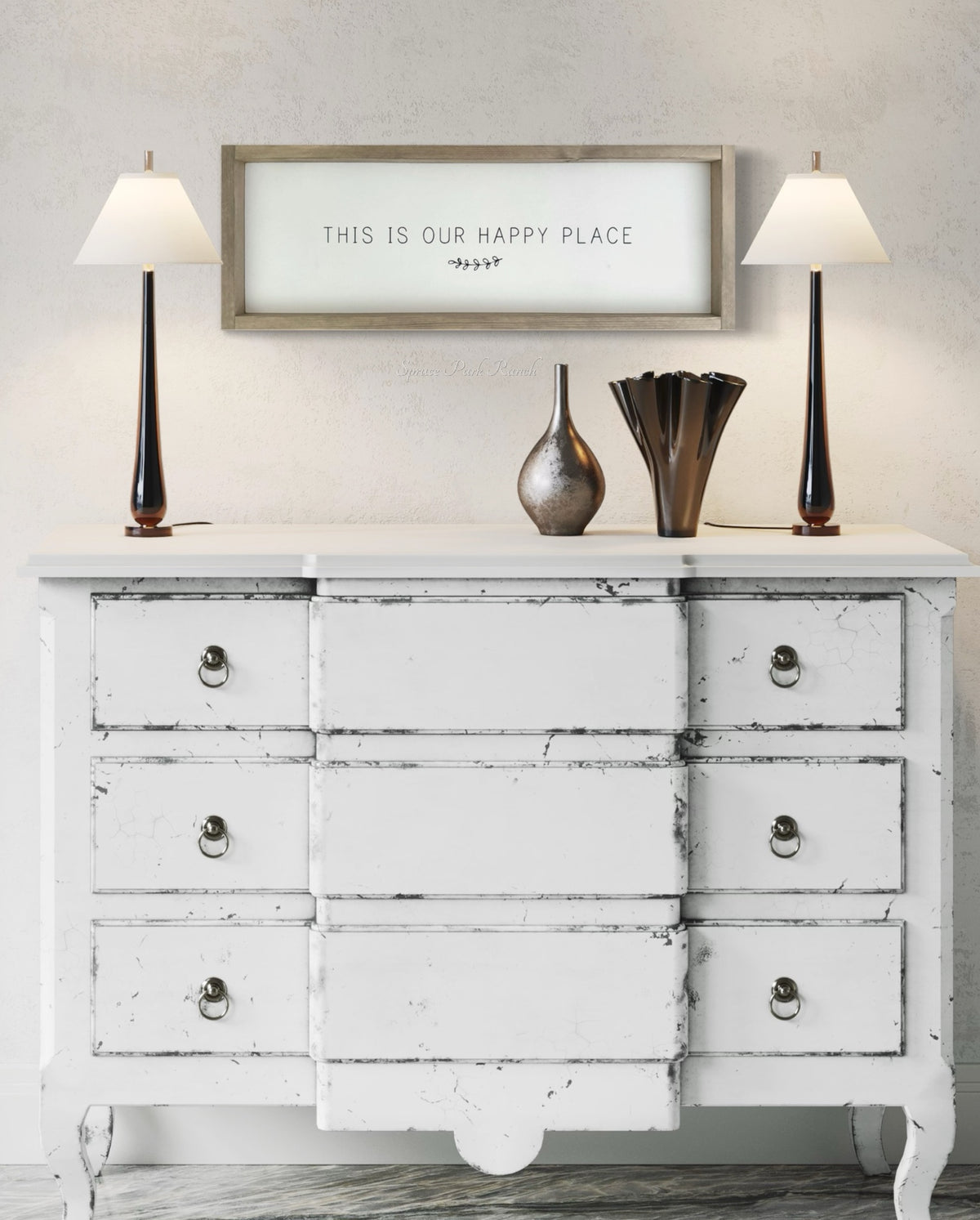 This is Our Happy Place Wood Sign Grey