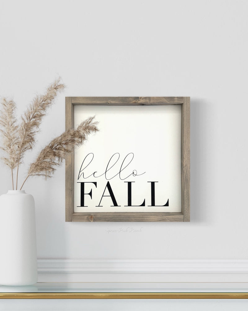 Hello Fall Wood Sign Large Grey Frame