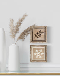 Reversible Natural Snowflake and Leaf Wood Sign