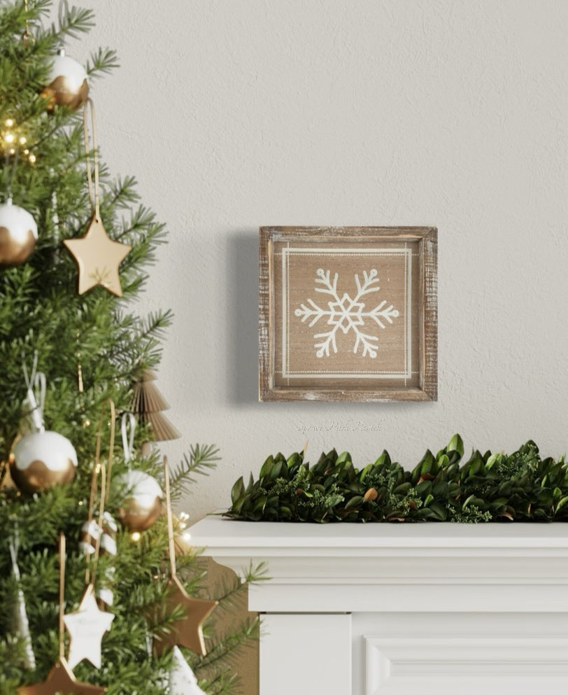 Reversible Natural Snowflake and Leaf Wood Sign