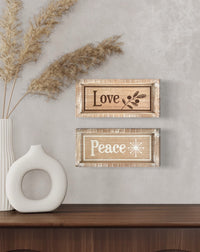 Reversible Natural Peace and Love Wood Sign