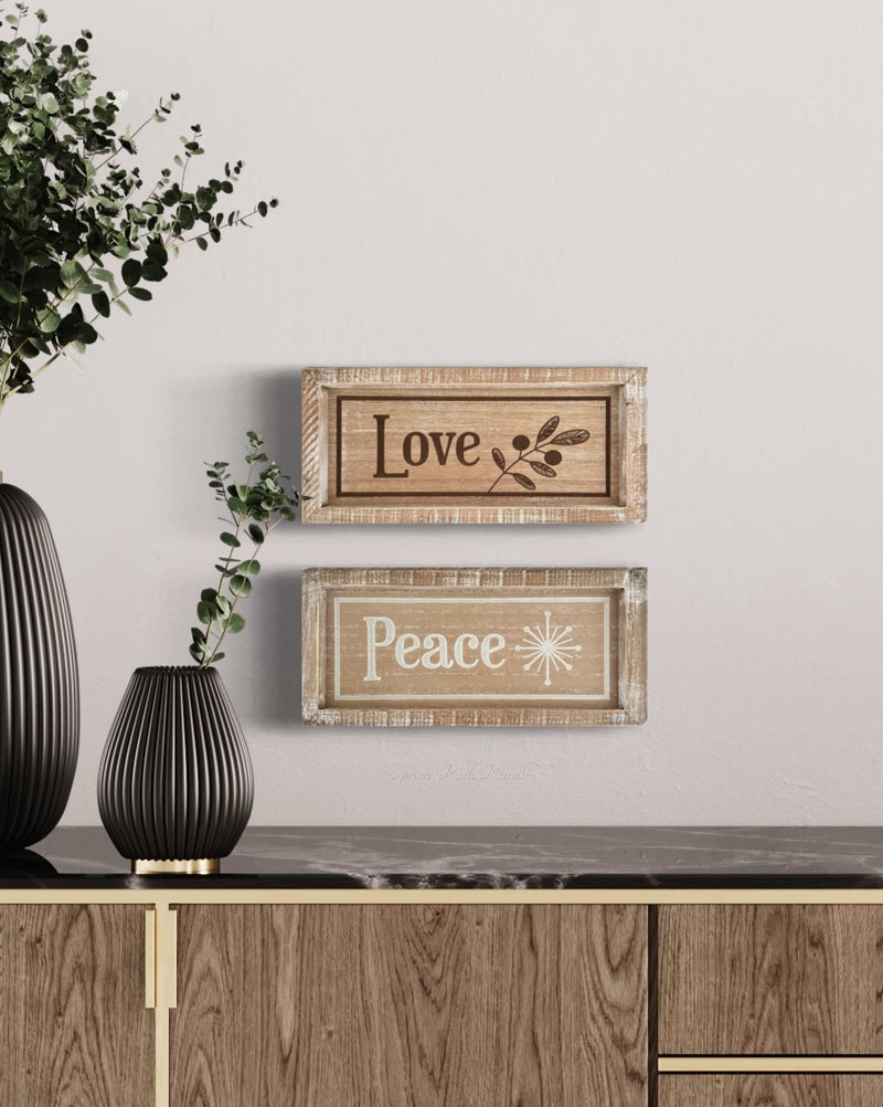 Reversible Natural Peace and Love Wood Sign