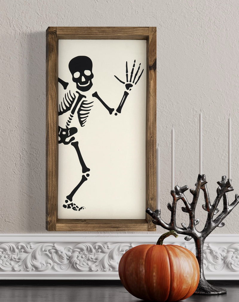 Skeleton Wood Sign Brown Frame