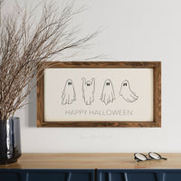 Happy Halloween Ghost Wood Sign White