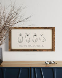 Happy Halloween Ghost Wood Sign White