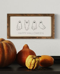 Happy Halloween Ghost Wood Sign White