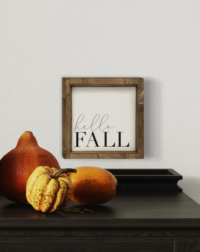 Hello Fall Wood Sign Brown Frame