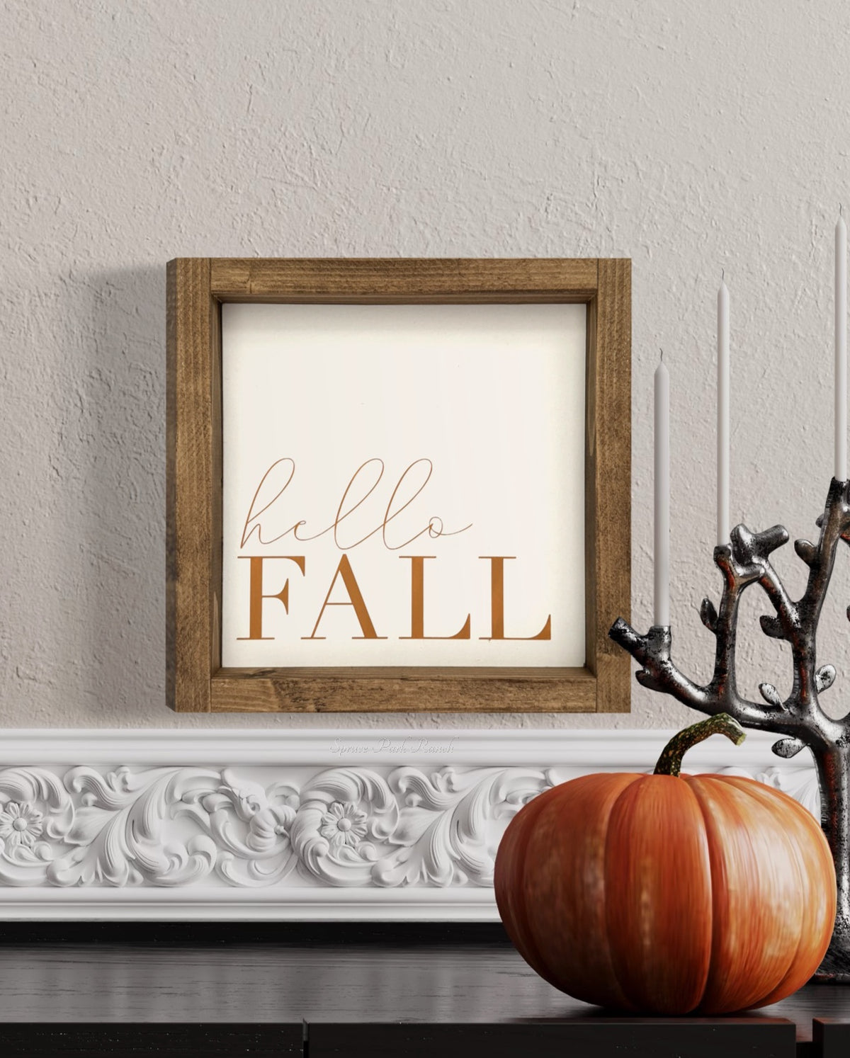 Hello Fall Wood Sign Orange