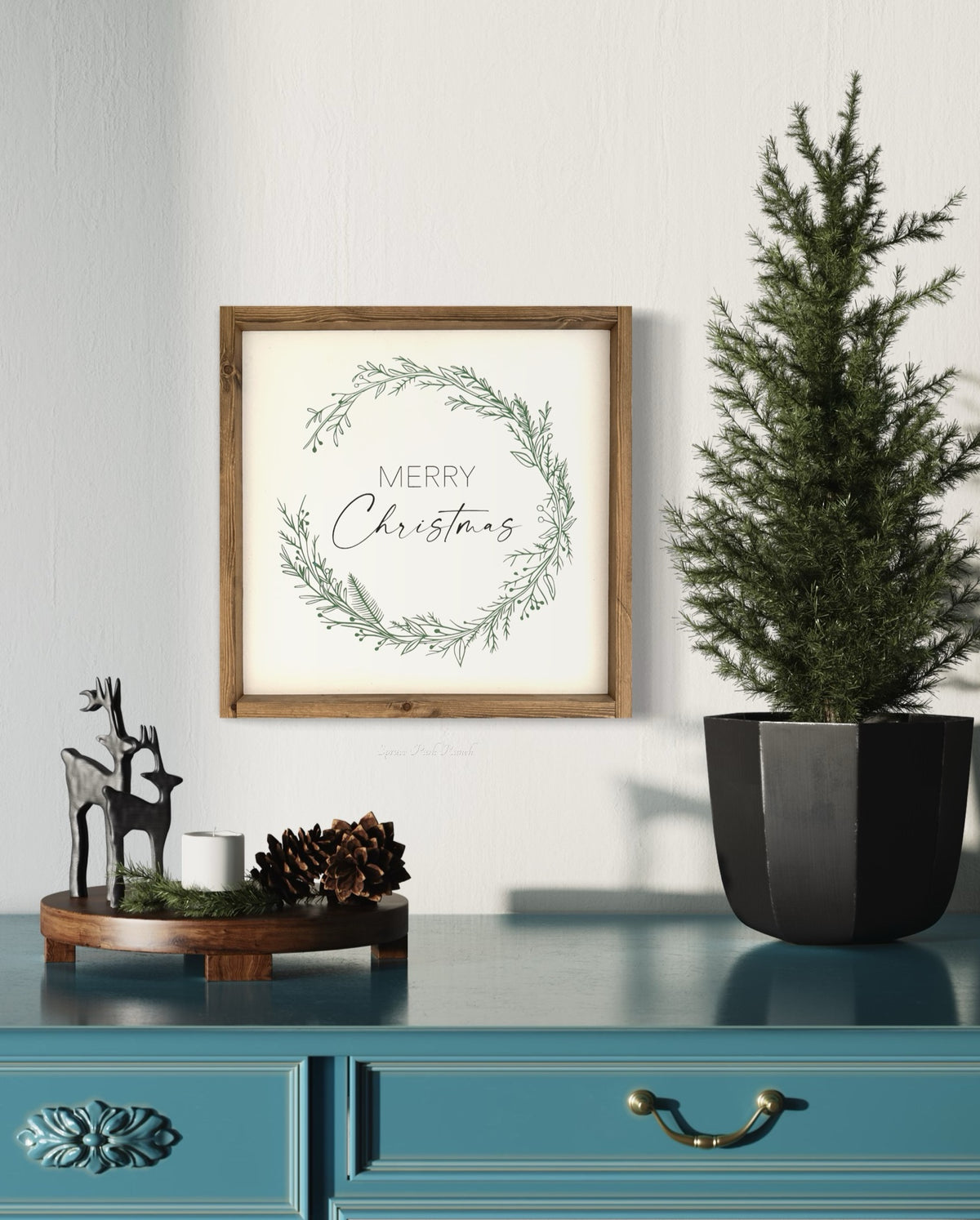 Merry Christmas Wreath Wood Sign