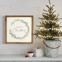 Merry Christmas Wreath Wood Sign