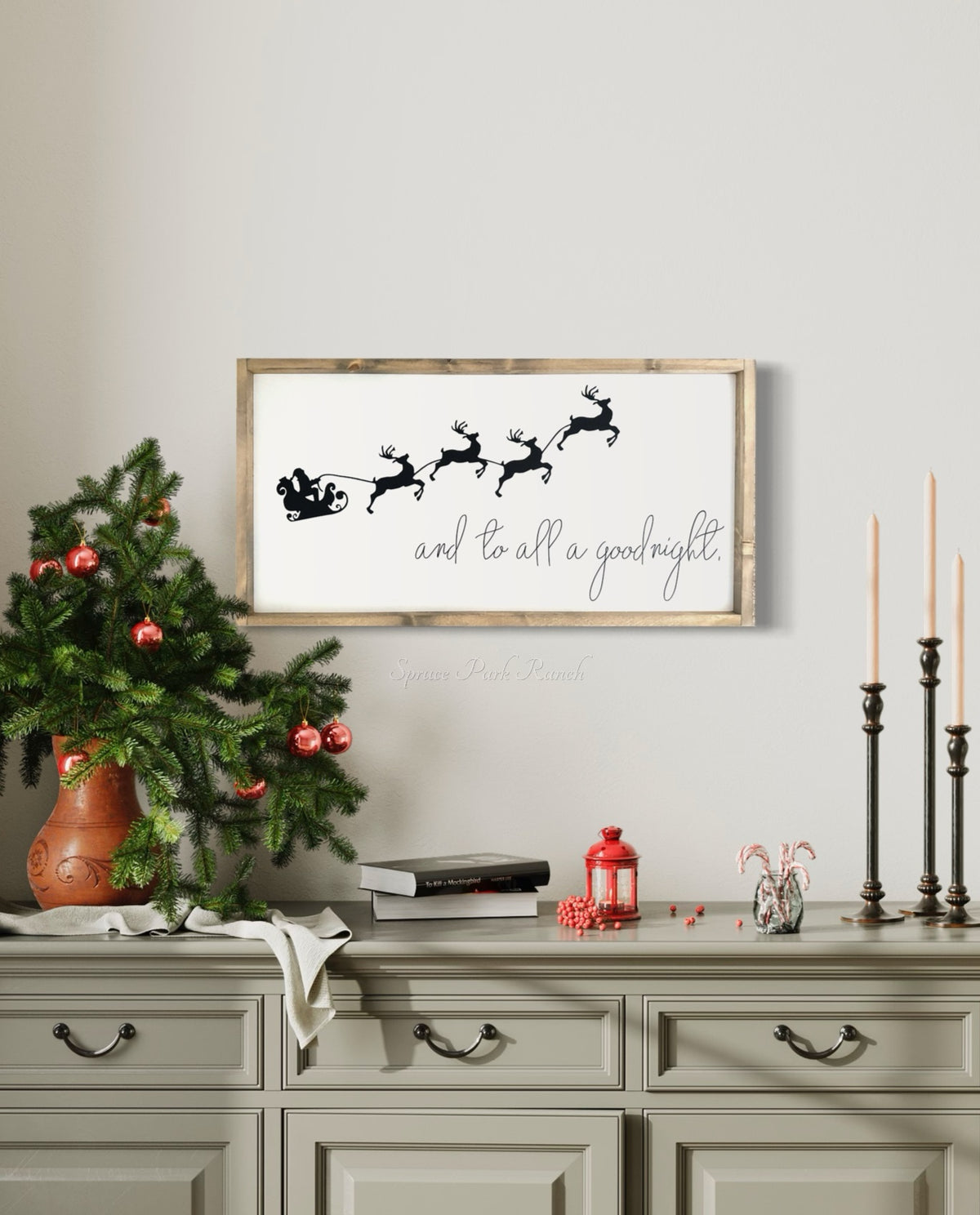 And to all a Good Night Wood Sign Large Grey Frame