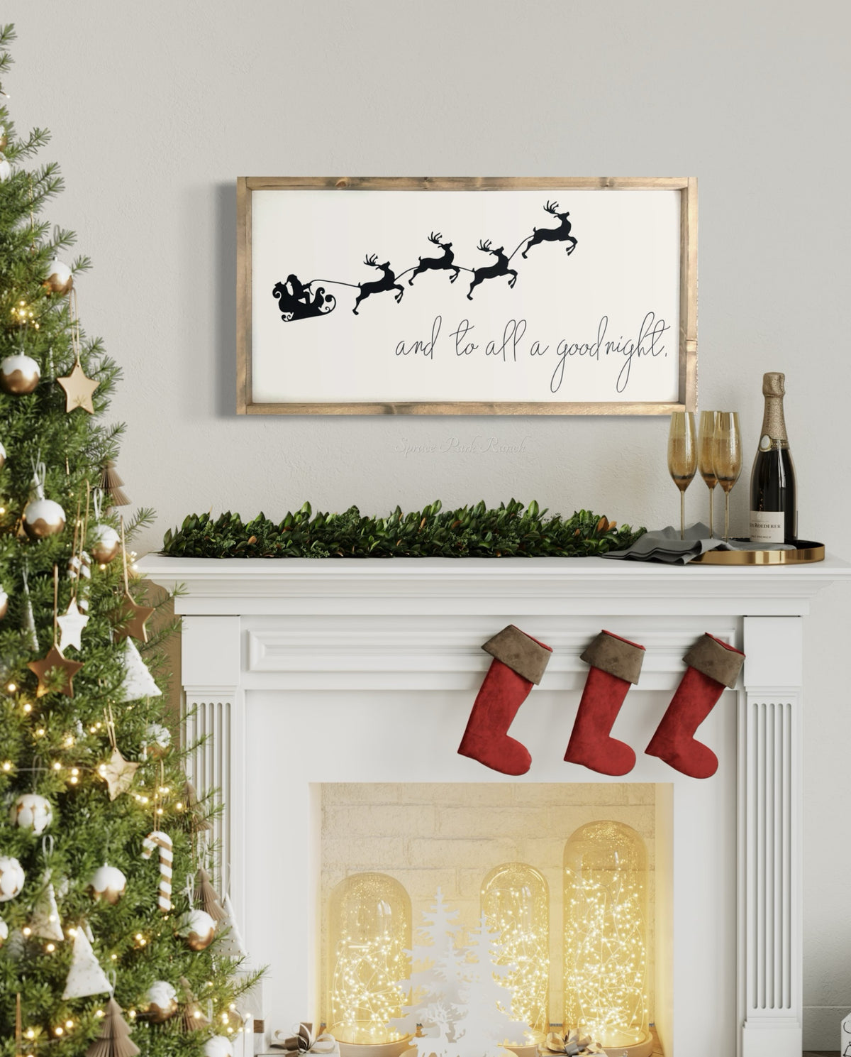 And to all a Good Night Wood Sign Large Grey Frame