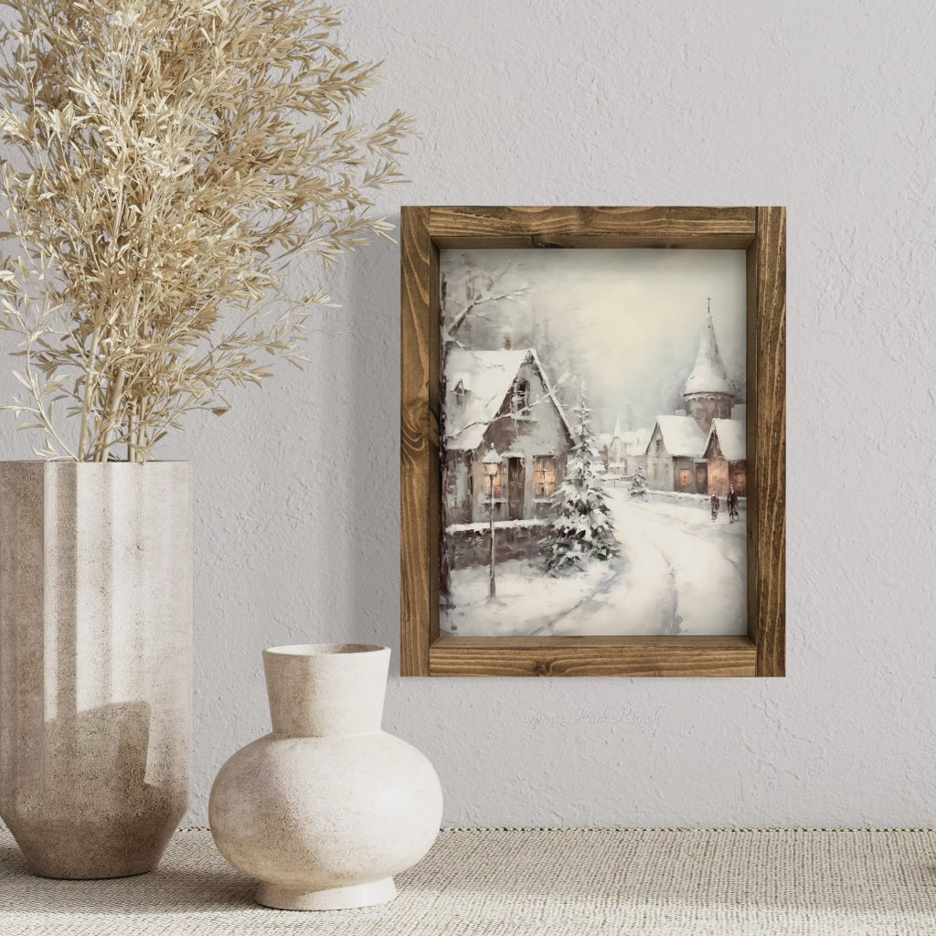 Winter Village Vintage Print