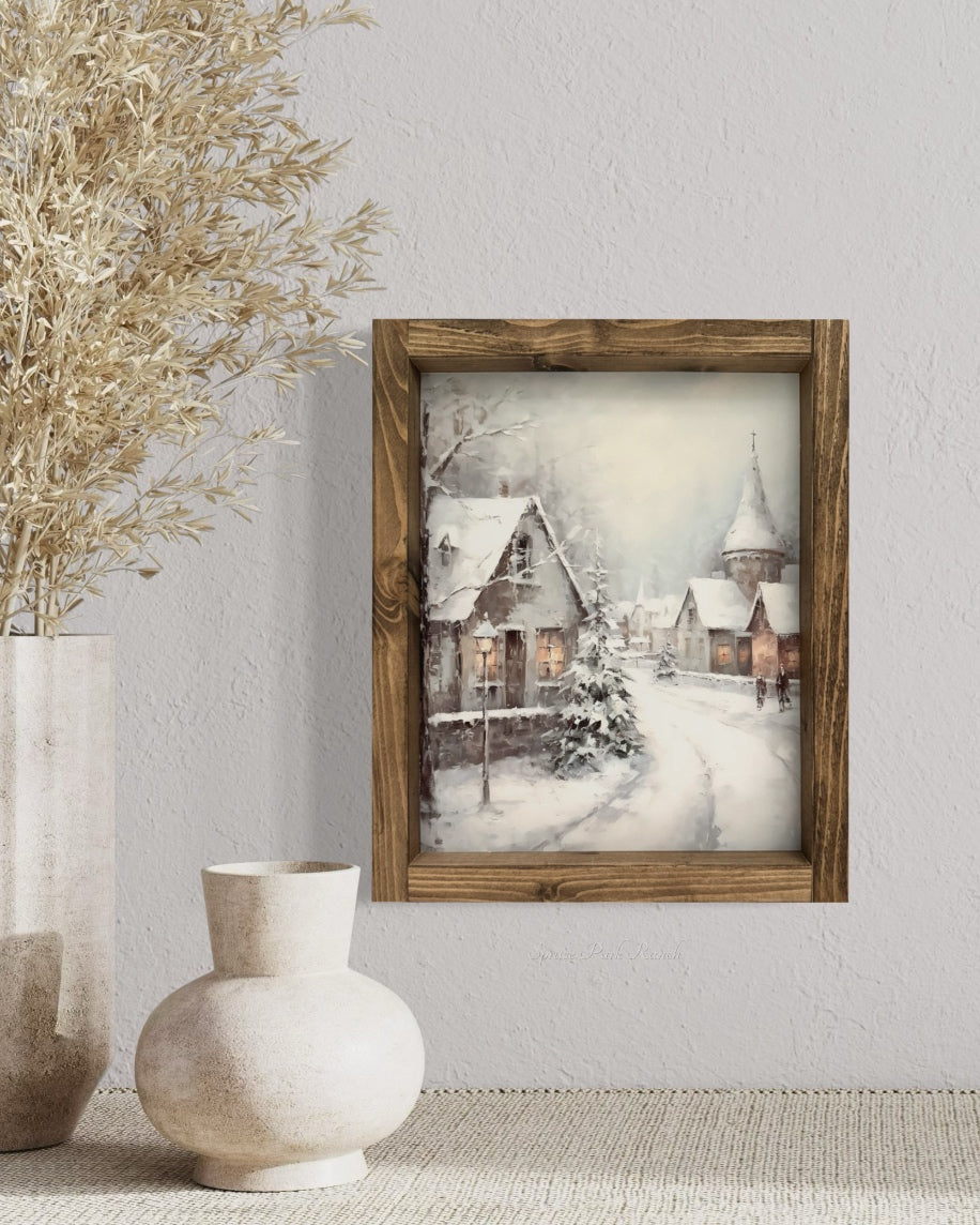 Winter Village Vintage Print