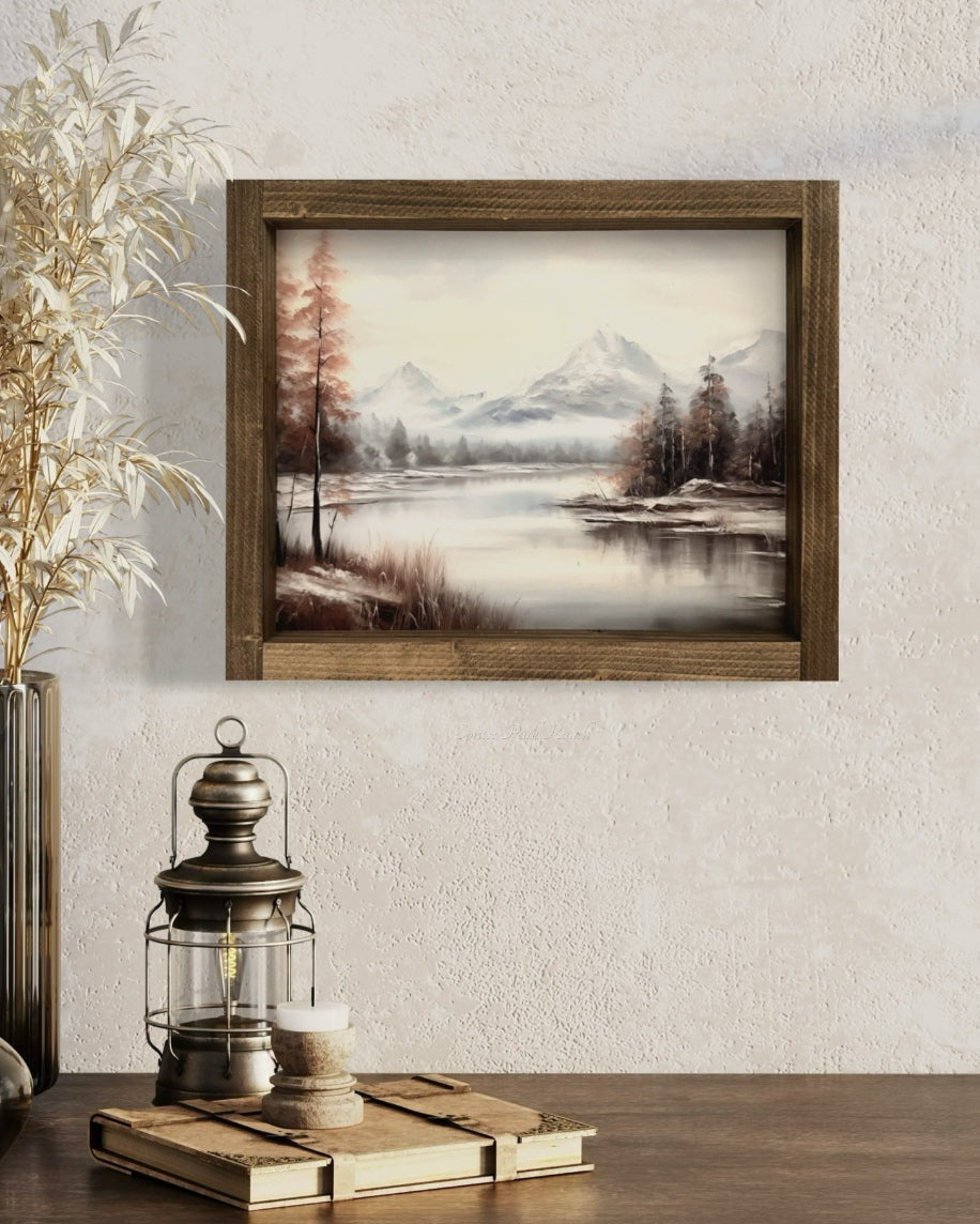 Winter Mountain Vintage Print