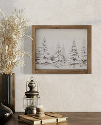 Winter Trees Vintage Print Brown Frame