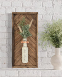 Round Bottle Hanger Wood Frame Herringbone Tall