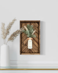 Round Bottle Hanger Wood Frame Herringbone