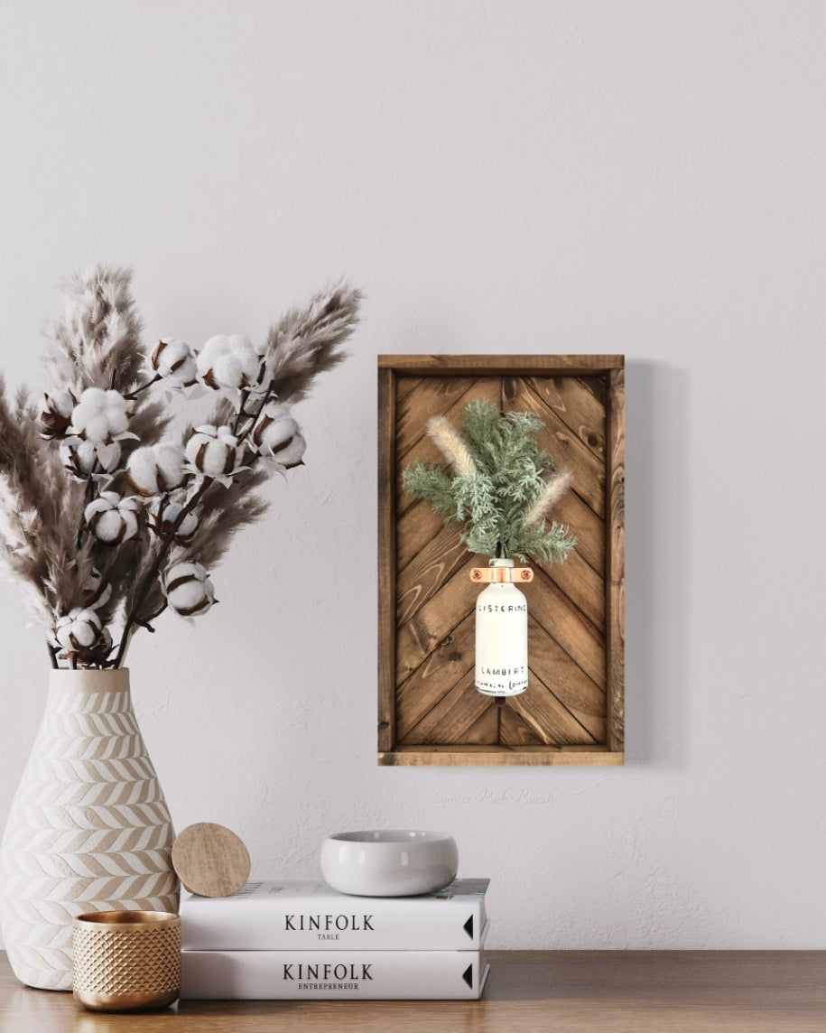 Round Bottle Hanger Wood Frame Herringbone