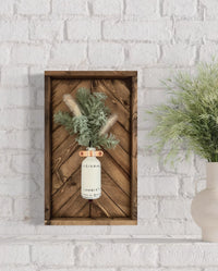 Round Bottle Hanger Wood Frame Herringbone