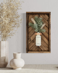 Round Bottle Hanger Wood Frame Herringbone