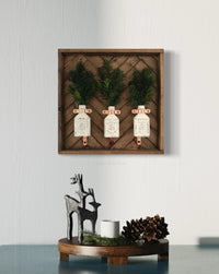 Square Flat Bottles Hanger Wood Frame Herringbone With Evergreens