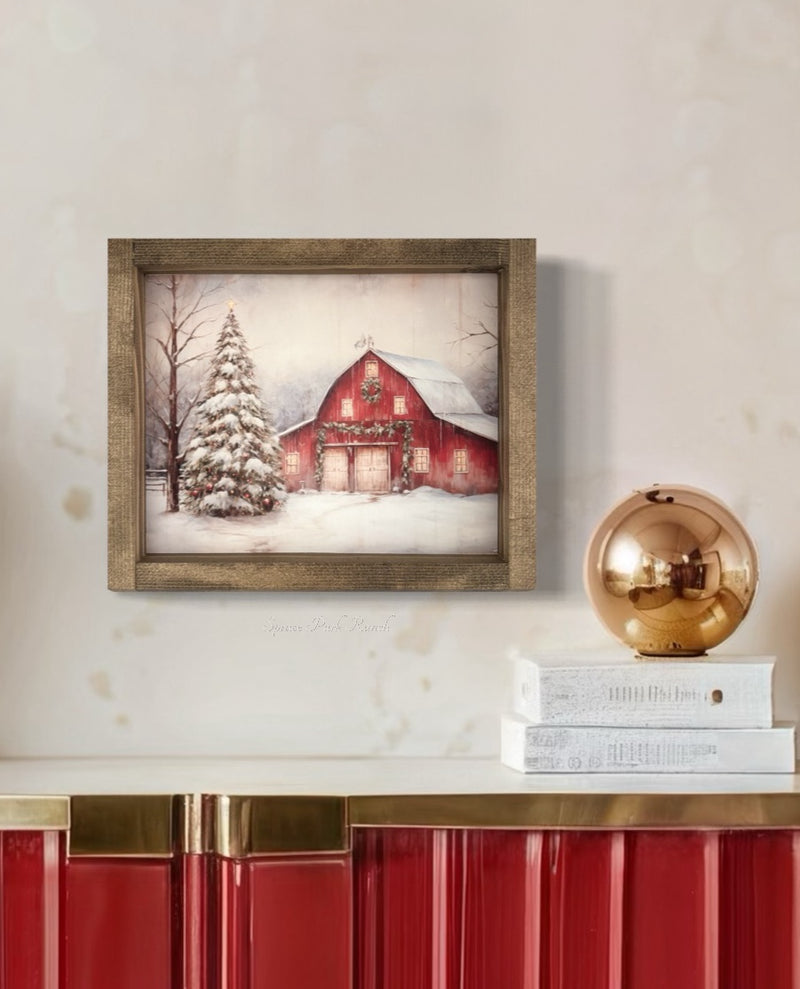 Christmas Barn Vintage Print