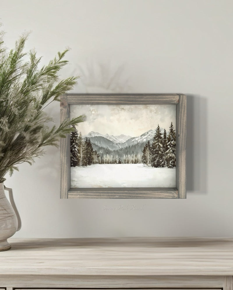 Mountain Landscape Vintage Print Grey Frame