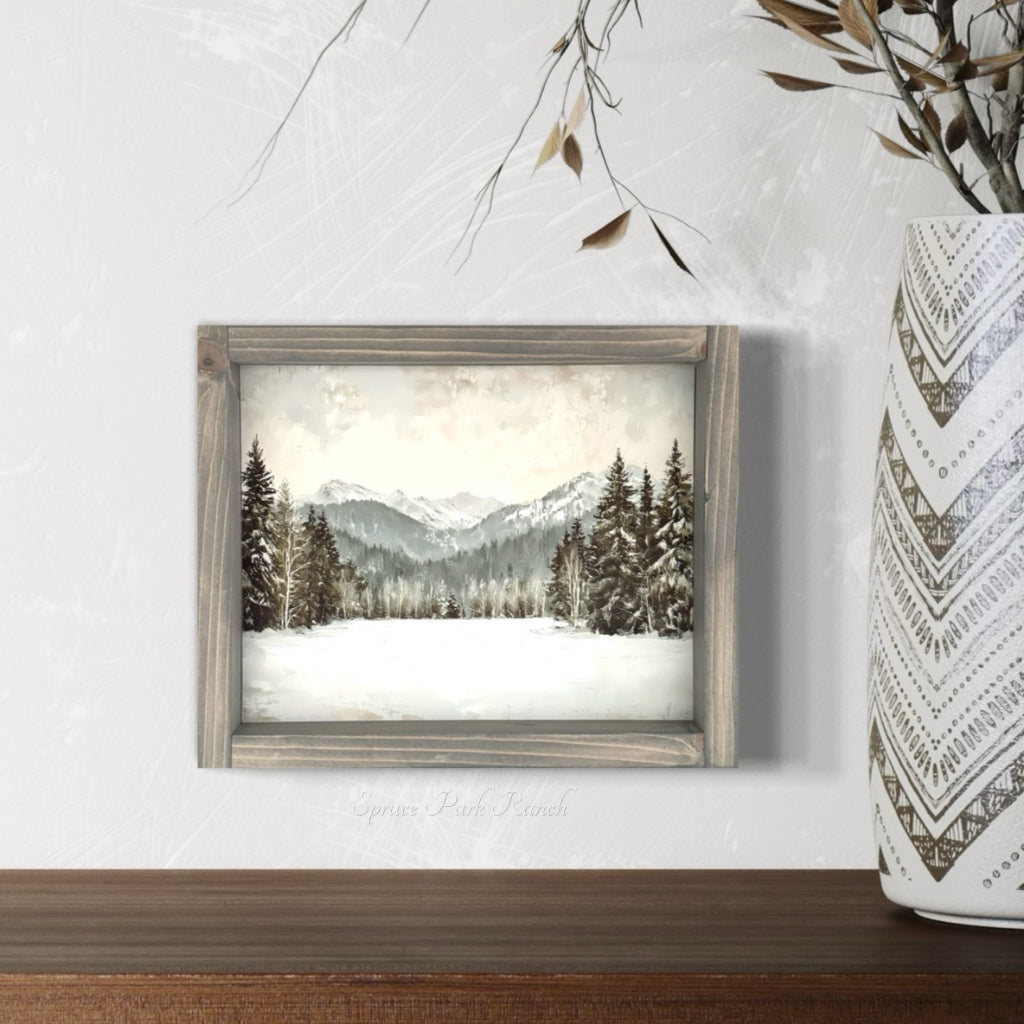 Mountain Landscape Vintage Print Grey Frame