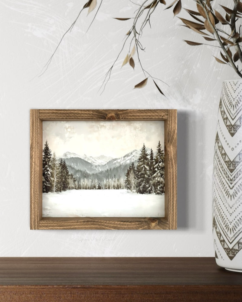 Mountain Landscape Vintage Print Brown Frame