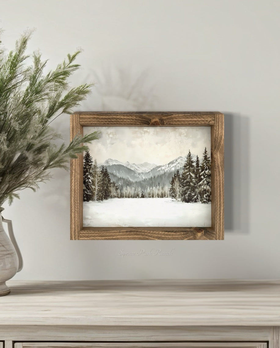 Mountain Landscape Vintage Print Brown Frame