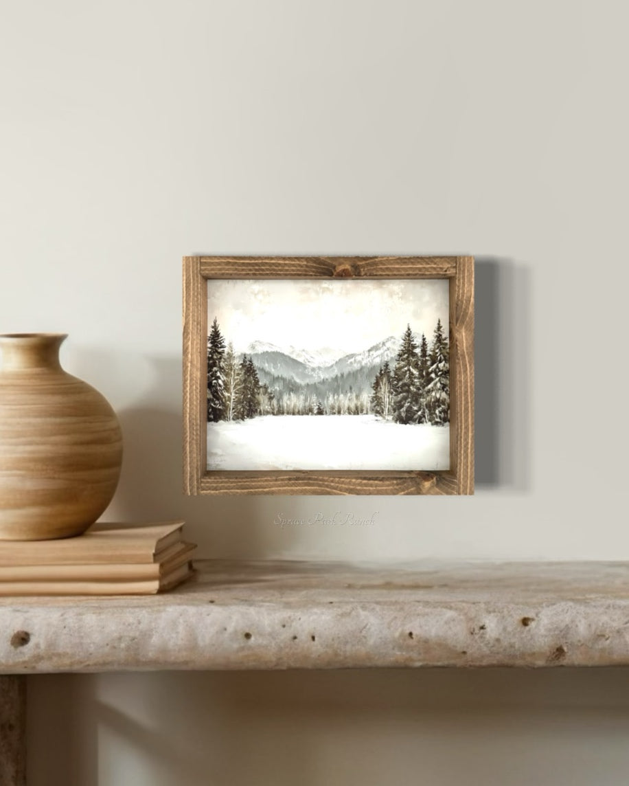 Mountain Landscape Vintage Print Brown Frame