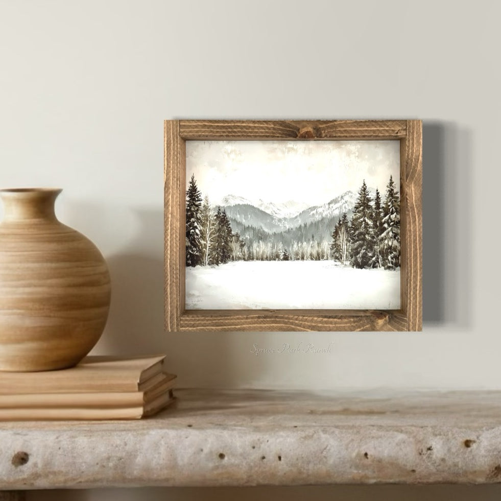 Mountain Landscape Vintage Print Brown Frame