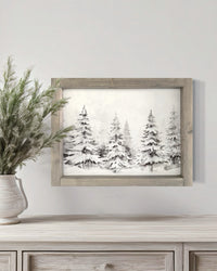 Winter Trees Vintage Print Grey Frame