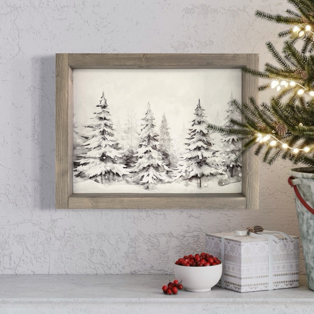 Winter Trees Vintage Print Grey Frame